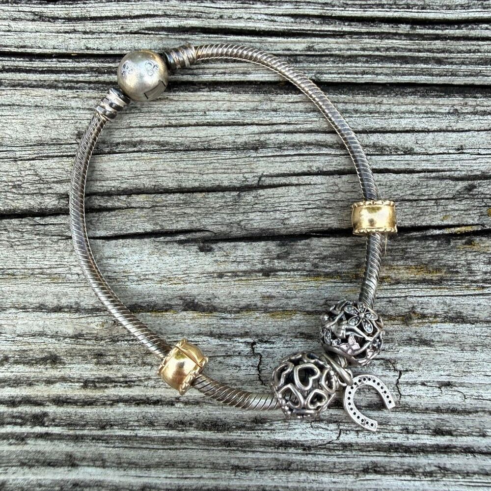 Pandora Disney Parks Two Tone Sterling Silver Charm Bracelet
